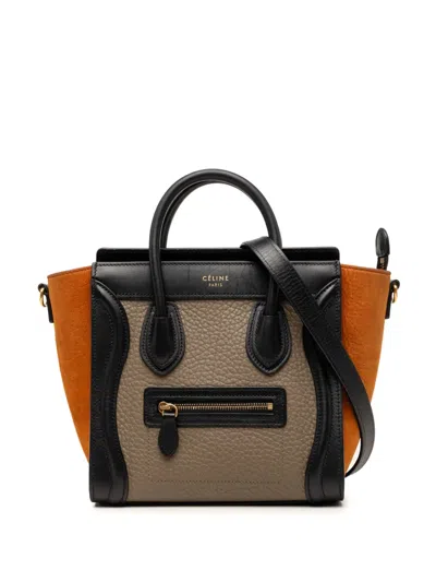 Pre-owned Celine 2015 Nano Tricolor Leather Luggage Tote Satchel In Brown