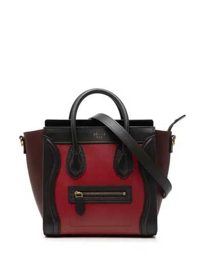 Pre-owned Celine 2015 Nano Tricolor Leather Luggage Tote Satchel In Red