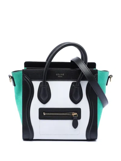 Pre-owned Celine 2015 Nano Tricolor Leather Luggage Tote Satchel In White