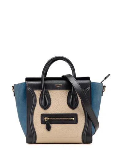 Pre-owned Celine 2015 Nano Tricolor Nubuck And Calfskin Luggage Tote Satchel