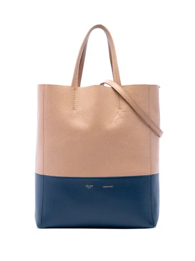 Pre-owned Celine 2015 Small Bicolor Grained Calfskin Vertical Cabas Tote Satchel In Blue
