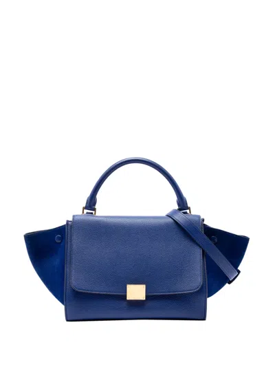 Pre-owned Celine 2015 Small Calfskin And Suede Trapeze Satchel In Blue