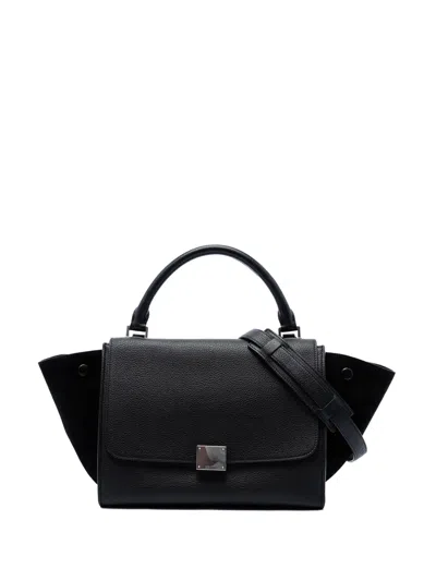 Pre-owned Celine 2015 Small Drummed Calfskin And Suede Trapeze Satchel In Black