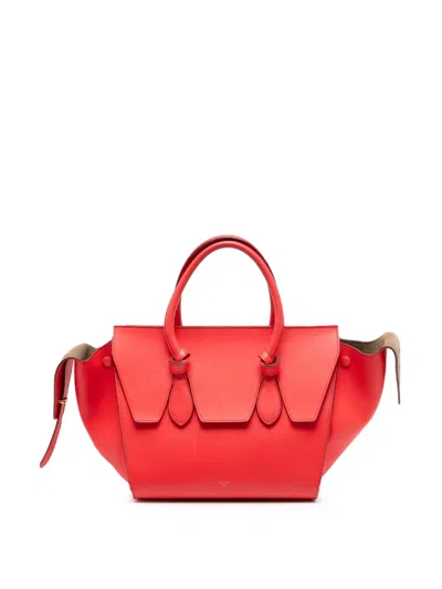 Pre-owned Celine 2015 Small Grained Calfskin Tie Knot Handbag In Red