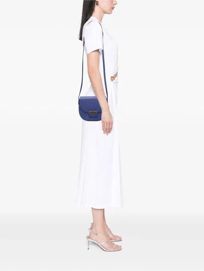 Pre-owned Celine 2015 Small Grained Calfskin Trotteur Crossbody Bag In Blue