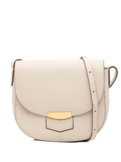 Pre-owned Celine 2015 Small Grained Calfskin Trotteur Crossbody Bag In White