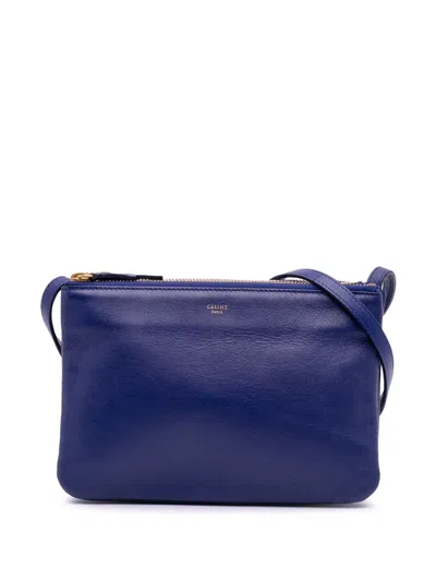 Pre-owned Celine 2015 Small Lambskin Trio Crossbody Bag In Blue