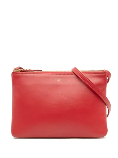 Pre-owned Celine 2015 Small Lambskin Trio Crossbody Bag In Red