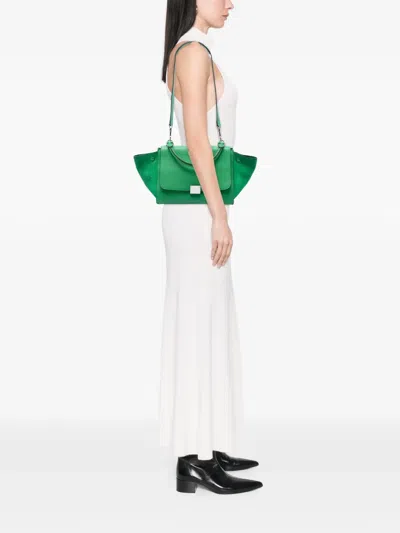 Pre-owned Celine 2015 Small Leather Trapeze Satchel In Green