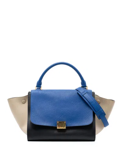 Pre-owned Celine 2015 Small Tricolor Leather Trapeze Satchel In Black