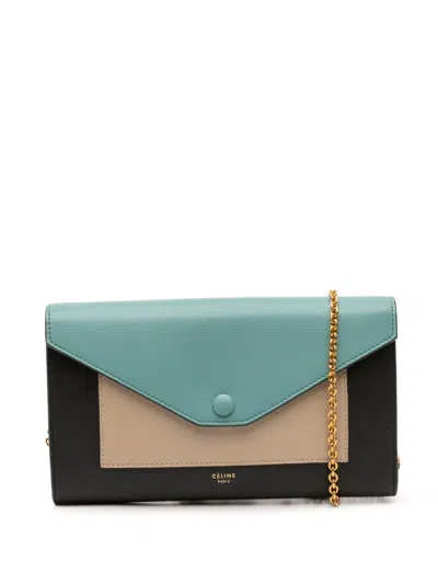 Pre-owned Celine 2015 Tricolor Leather Pocket Envelope Wallet On Chain Crossbody Bag In Black