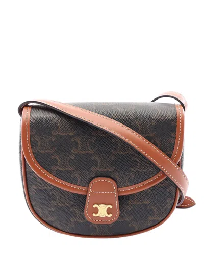 Pre-owned Celine 2015-2026 Mini Triomphe Coated Canvas Besace Crossbody Bag In Brown