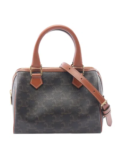 Pre-owned Celine 2015-2026 Small Triomphe Coated Canvas Boston Bag Satchel In Brown