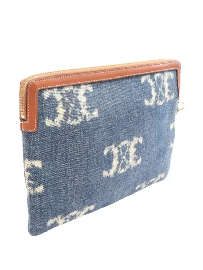 Pre-owned Celine 2015-2026 Triomphe Denim Clutch Bag In Blue