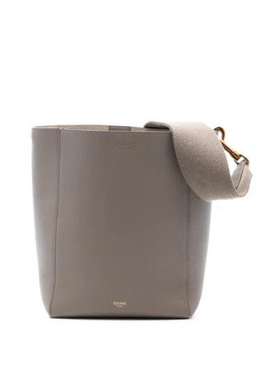 Pre-owned Celine 2016-2025 Small Soft Grained Calfskin Seau Sangle Bucket Bag In Brown