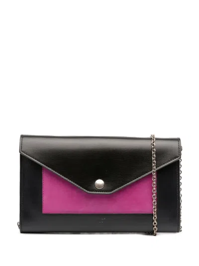 Pre-owned Celine 2016 Bicolor Leather Pocket Envelope Wallet On Chain Crossbody Bag In Black