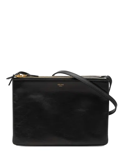 Pre-owned Celine 2016 Large Lambskin Trio Crossbody Bag In Black