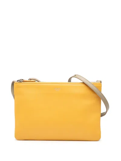 Pre-owned Celine 2016 Large Tricolor Lambskin Trio Crossbody Bag In Yellow