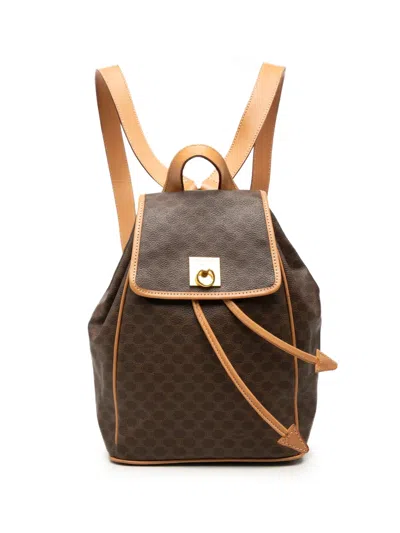 Pre-owned Celine 2016 Macadam Coated Canvas Backpack In Brown