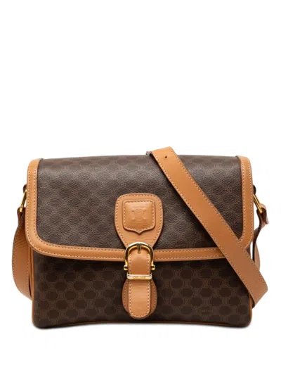 Pre-owned Celine 2016 Macadam Coated Canvas Crossbody Bag In Brown