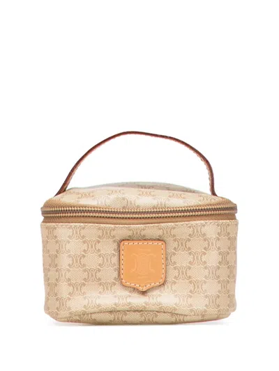 Pre-owned Celine 2016 Macadam Coated Canvas Vanity Bag In Brown