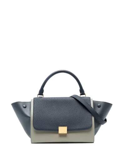 Pre-owned Celine 2016 Medium Bicolor Leather Trapeze Satchel In Blue