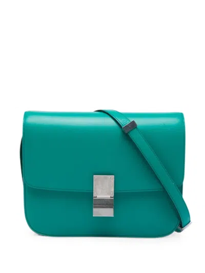 Pre-owned Celine 2016 Medium Calfskin Classic Box Crossbody Bag In Blue