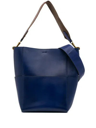 Pre-owned Celine 2016 Medium Leather Seau Sangle Bucket Bag In Blue