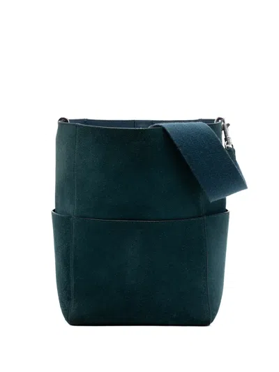 Pre-owned Celine 2016 Medium Suede Seau Sangle Bucket Bag In Blue