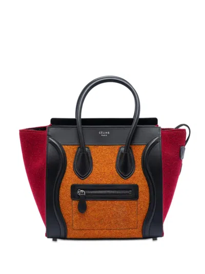 Pre-owned Celine 2016 Micro Tricolor Felt Wool And Calfskin Luggage Tote Bag In Multi