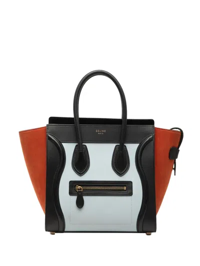 Pre-owned Celine 2016 Micro Tricolor Nubuck And Calfskin Luggage Tote Bag In White
