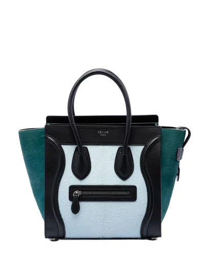 Pre-owned Celine 2016 Micro Tricolor Pony Hair Luggage Tote Bag In Blue