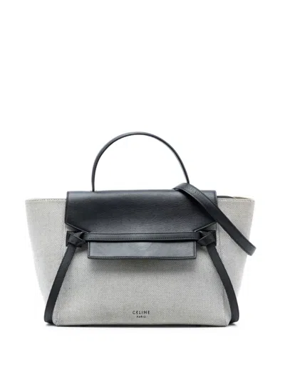 Pre-owned Celine 2016 Mini Canvas And Leather Belt Bag Satchel In Black