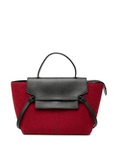 Pre-owned Celine 2016 Mini Felt And Calfskin Belt Satchel In Red