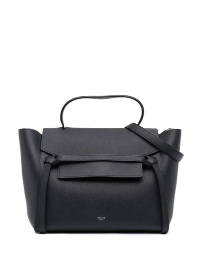 Pre-owned Celine 2016 Mini Grained Calfskin Belt Bag Satchel In Black