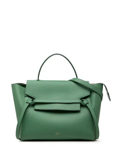 Pre-owned Celine 2016 Mini Grained Calfskin Belt Bag Satchel In Green