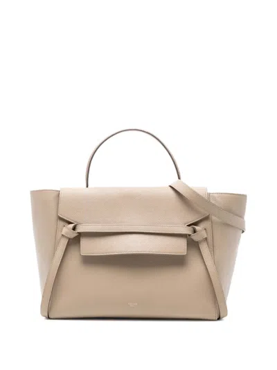 Pre-owned Celine 2016 Mini Grained Calfskin Belt Bag Satchel In Neutral