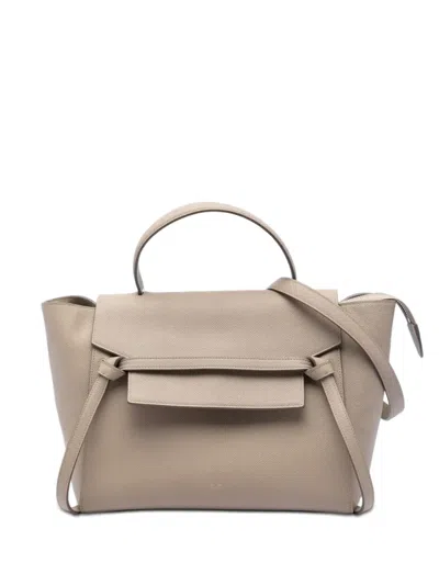 Pre-owned Celine 2016 Mini Grained Calfskin Belt Bag Satchel In Neutral