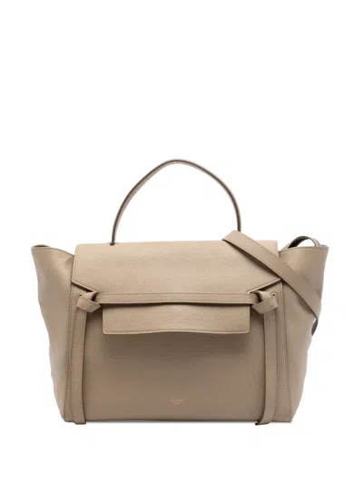 Pre-owned Celine 2016 Mini Grained Calfskin Belt Bag Satchel In Neutral