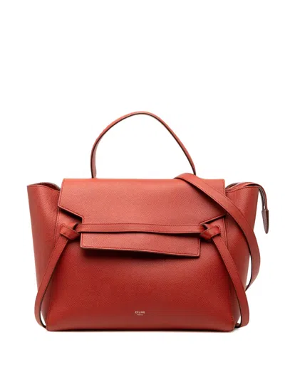 Pre-owned Celine 2016 Mini Grained Calfskin Belt Bag Satchel In Red