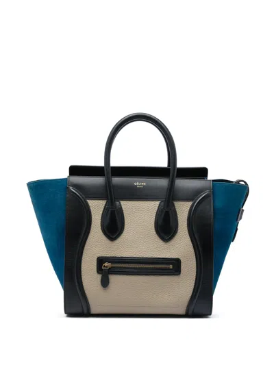 Pre-owned Celine 2016 Mini Tricolor Calfskin And Nubuck Luggage Tote Bag In Neutrals