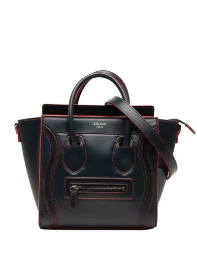 Pre-owned Celine 2016 Nano Bicolor Smooth Calfskin Luggage Tote Satchel In Blue