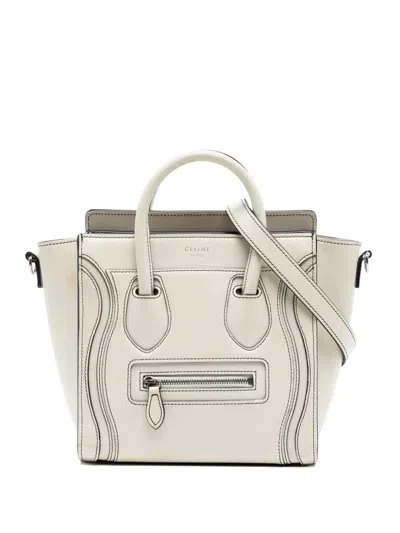 Pre-owned Celine 2016 Nano Leather Luggage Tote Satchel In White
