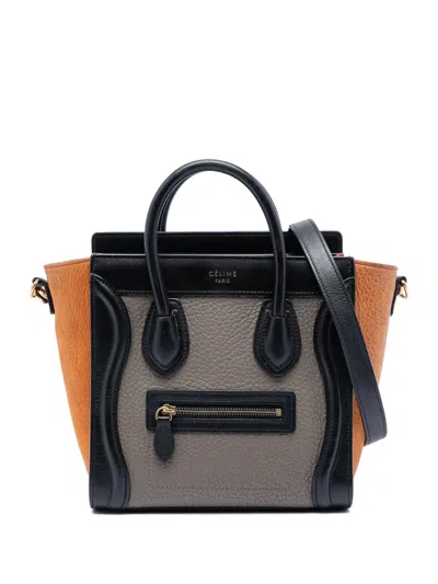 Pre-owned Celine 2016 Nano Tricolor Leather Luggage Tote Satchel In Brown