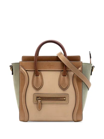Pre-owned Celine 2016 Nano Tricolor Leather Luggage Tote Satchel In Brown