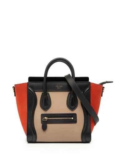 Pre-owned Celine 2016 Nano Tricolor Nubuck And Drummed Calfskin Luggage Tote Satchel In Brown