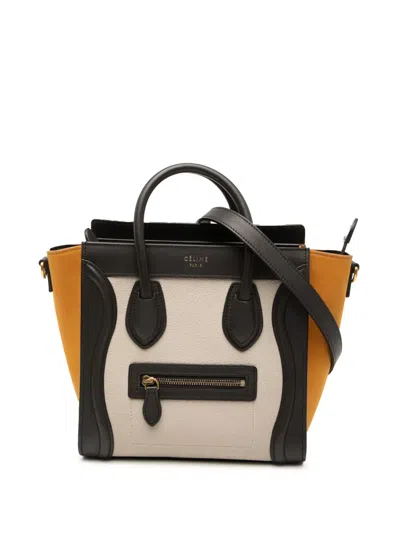 Pre-owned Celine 2016 Nano Tricolor Nubuck And Drummed Calfskin Luggage Tote Satchel In Brown
