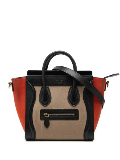 Pre-owned Celine 2016 Nano Tricolor Nubuck And Drummed Calfskin Luggage Tote Satchel In Brown