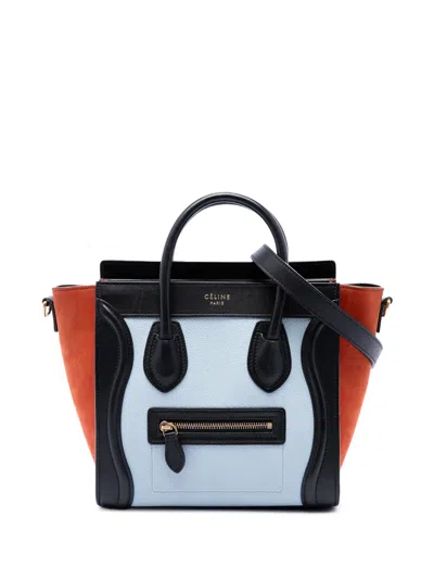 Pre-owned Celine 2016 Nano Tricolor Nubuck And Drummed Calfskin Luggage Tote Satchel In White