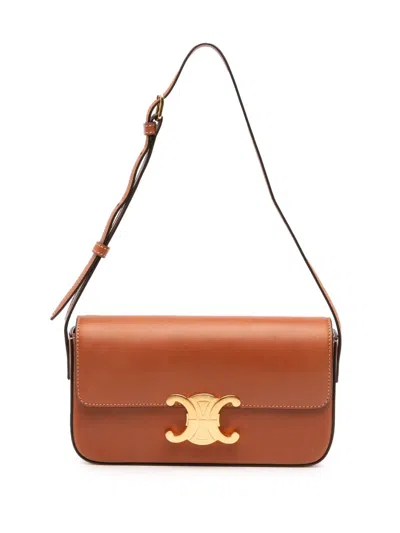 Pre-owned Celine 2016 Shiny Calfskin Claude Shoulder Bag In Brown